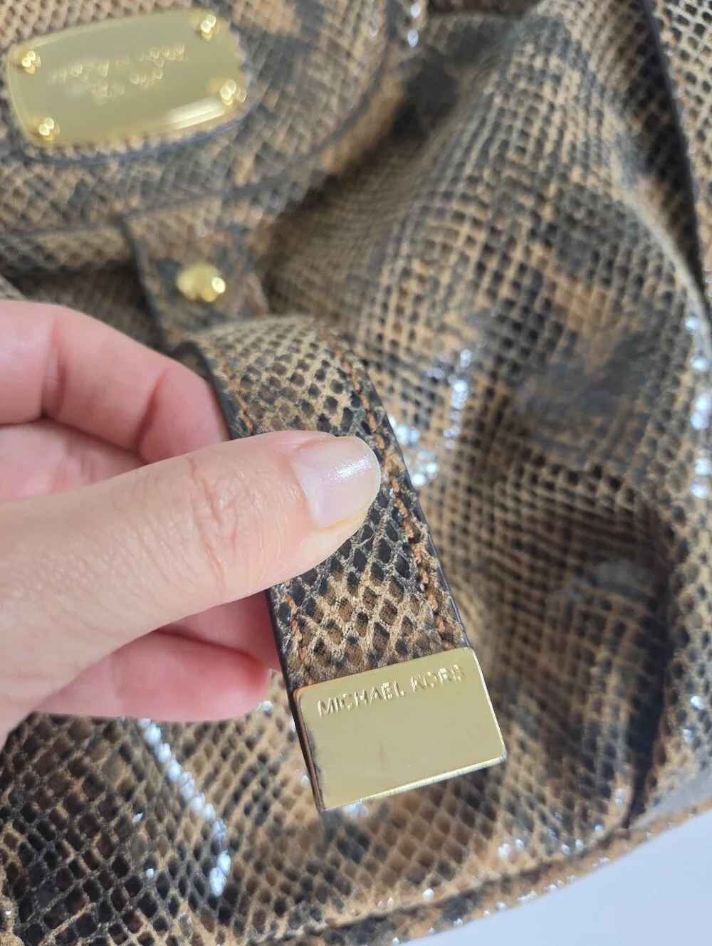Like New Michael Kors Brimfield Large Leather Tote Shoulder Bag Python Snakeskin